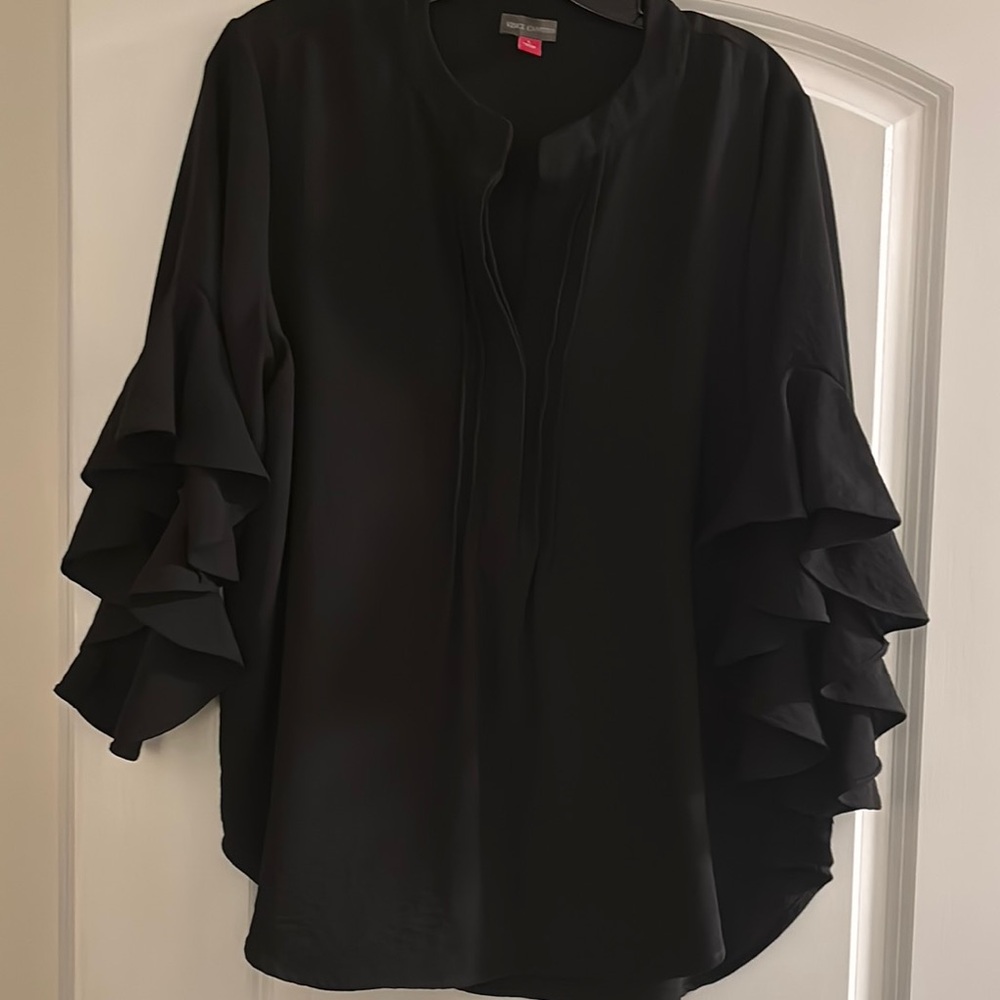 Vince Camuto Black Ruffle Sleeve Top